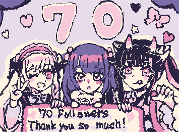 70フォロワー達成ありがとうございます！！(●︎´▽︎`●︎)✨️みなさんのお陰でイラストを描くのがすっごく楽しいです！！今回は過去絵のキャラの集合絵を描きました！右向きはまだまだ練習中なので、これから頑張りたいです…！
