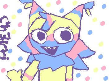 Here's Yatta. It's funny how her color scheme is the colors of the pansexual flag lol.