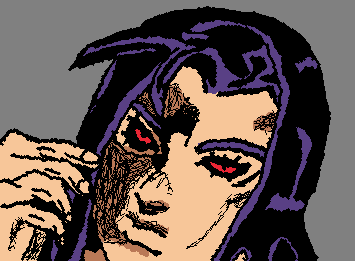 Risotto Nero from Golden Wind, with his manga colors! Yeah, the anime colors look better, but I HAD to save enough colors to get those red eyes.