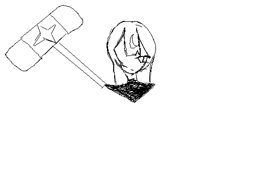 @midesu ク＃絵ですがお礼です😃「でっかいハンマーを武器にしてて、表情を表に出さない感じの女の子」です