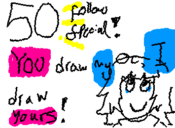 WOAH 50 FOLLOWERS!!!! In case you can’t read my hand writing, (i know its horrid) It says that if You draw my oc, I’ll draw yours! Thank you for supporting me<3