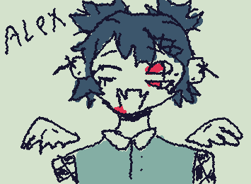 My oc, Alex! He’s a vampire with wings that he can kinda just spawn whenever he wants. the wings aren’t attached to his back but they’re in that area :P