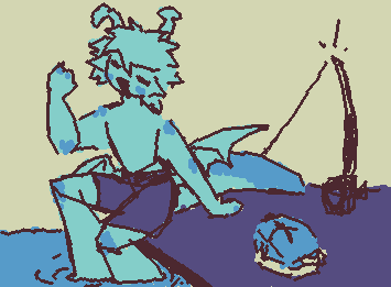 He’s blue now (also he stole that rod and tackle box)