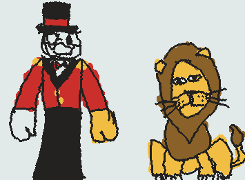 Carl the lion tamer and Fredrick the lion (part of @Eli-draws silly circus au)