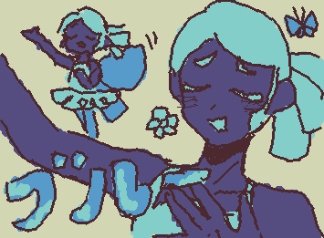 💙ブルーさん!!ちょっと、前描いたイエローで燃え尽きてしまったから手抜き気味……申し訳なし…🥹優しくて美しい方だ✨フラワーズの中で1番好きなんっすよね〜!いったいぜんたいバタフライが意味わからんくて好き♥️あんま男性的に描けなかった🥲