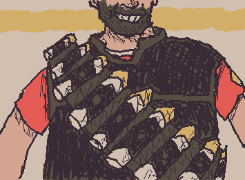 Heavy is big man! In fact, heavy so big he do not fit on canvas. “Бегите, бегите прочь, трусы, ха-ха-ха!”