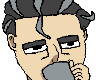Larry sipping his coffee.