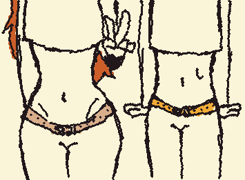 男女でへその位置違うからこれで女装男装描いてる。あと骨盤。
(左:女の子　右:男の子)