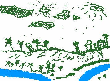 Ancient Assyrian villages in iraq (mesopotamia) palm frond houses the Eye of Ishtar the iStar of Ishtar the Euphrates and Tigris rivers all in the same drawing!