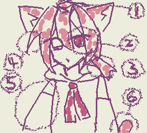 うちの代理ちゃん説明〜
①アホ毛。結構動く
②オッドアイで瞳孔はこっちしかないです
③髪の毛は縛ってます
④これは手癖です
⑤初音ミクのつけてるやつ的な感じです(布っぽい生地)
⑥尻尾ありますあんま描かないだけ
って感じです!うちの代理描くときに使ってもらって下さい!