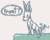 the context: my dog (a german pinscher) heard me talking about getting a sweet treat for MYSELF. and instantly jumped on the couch like this. Insatiable Greed