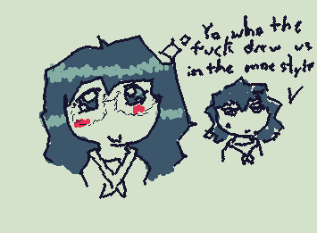 my friend (front) and my (back) wanted me to draw our ocs as miyuki and konata from lucky star......