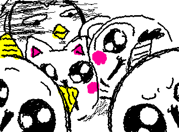 仲良くなっちゃって自撮りをする桃太郎と鬼に染まってしまった犬と猿。そこにさりげなく映るがすごく冷たい目で見るキジ。