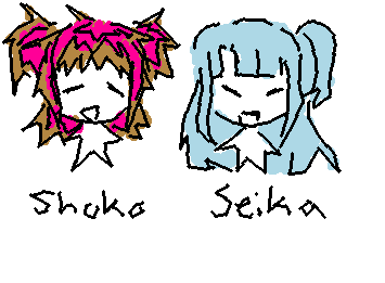 my oc's shoko and seika. if anyone was interested in my oc lore, here you go. they are basically teenage japanese screamo electronicore idols (more in comments)