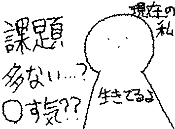 現在「課題多くね…テスト期間とか特に多くね…？？殺す気やろ、、、台風で課題持って帰れんかったし、、」