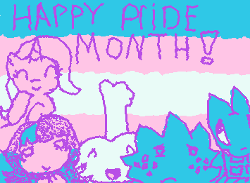 guess who decided to post.... happy pide month!!! tac nayn and trixie are not confirmed trans its just how i vie them both but all the rest are!!