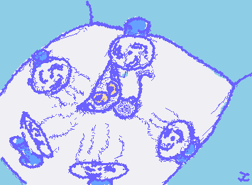 a cat surrounded by fans :3