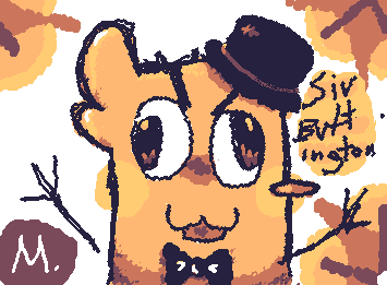 this is a gift for my friend @BUTTER  , a drawing of their oc Sir Buttington! i enjoyed drawing him :)