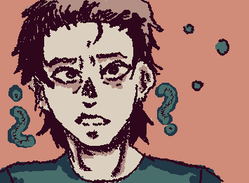 I like drawing confused people. He's at a loss for words.