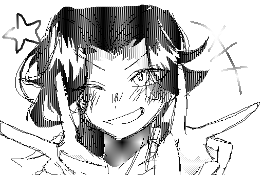 @Sujenna254 enfp-t あ゛ぁぁぁぁ出来ましたァァァ!!!!!!!!まっっじでムズいこの機能で描くと……すいません、1回描いたデータが消えまして……遅くなりましたm(_ _)m にって感じの笑顔です!!