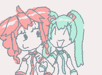 buttercup and her bestie sky cosplayed as Miku and Teto 🥹 buttercup is Teto and sky is Miku. that's their favorite voca/utau loid