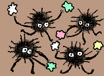 im back from a short break, heres some dust bunnies from the movie spirited away (this palette was perfect)