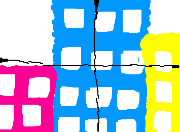 窓から見えるビルを描いてみました。I drew a building that can be seen from the window.