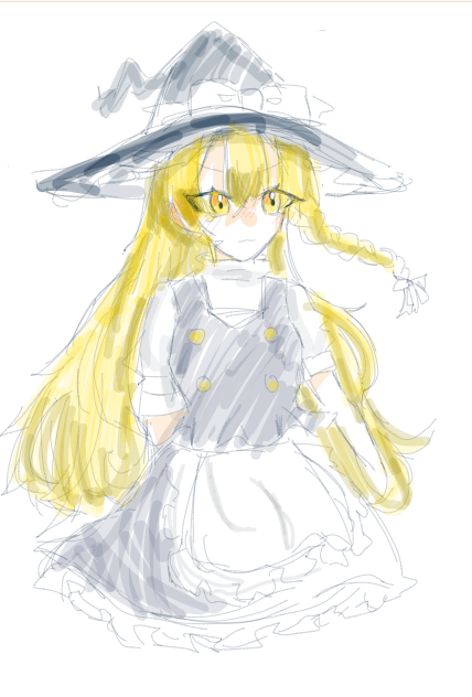 一応乗せとくぜ!!!!!!昨日の絵チャ「白狐のお庭」で書いた魔理沙ちゃん!!初書きなのと苦手な右向けだから下手だけど温かいお目々で見てください