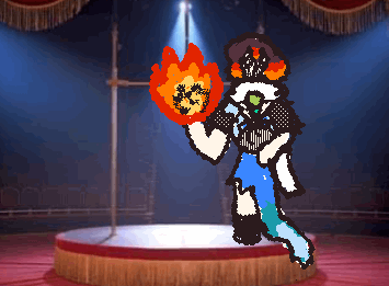 @Eli-draws “Sorry for the delay! For the inconvenience.. we’ve brought out Ruditie the Fire eater! To perform for you!”
