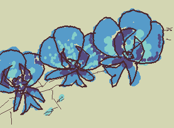 Blue orchid (normal colors) I drew a few of these blue orchids at my dashboard, i also messed around with the colors and have a black and whitorchid version of