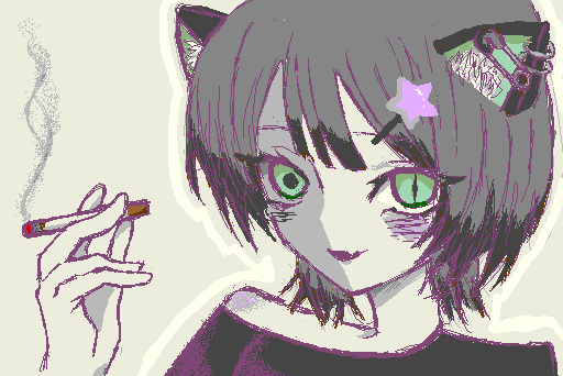 オリキャラ完成しました!!アイデアをくれたみなさまありがとうございました😭😭名前は色からとって紫苑ってつけました!!ぜひ描いてください🙇♀️