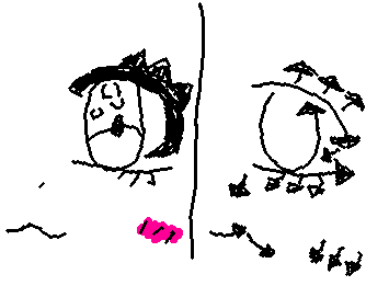 目（顔）の描き方

矢印にそって、目ん玉を描く