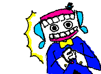 ‘ ‘ Just don’t touch that exit door and stay here a while with me! ‘ ‘

Caine in the Static Miku outfit.
~~~~~~~~
Meow!