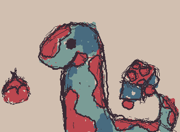 silly lil dino got into some tomatos