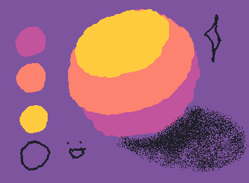 color drop for @Shujiz ,

background: 7E549F
purple: C1549C
orange: FB836F
yellow: FFCB3E