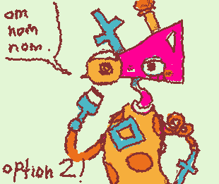 option two is zooble holding the marshmallow up to where their mouth would be if they had one!