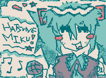 hatsuneeee miku yes...... 
blue hair blue tie :OOOOOO!!!!!!!!1111