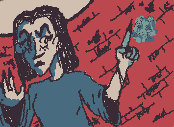 a witch in a back alley casting a spell