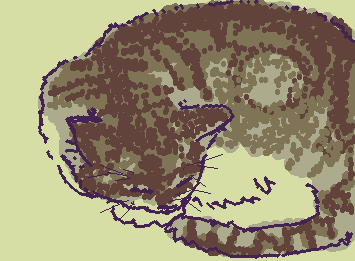 My stupid little cat laying on my bed. I had to improvise with the colors because she left :_(