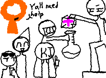 Just my fav stickfigure characters being silly.
Characters: TSC, Sigkin, Hyun, Atlas, KJ, and Gildedguy!
Where they get the subspace tripmine from tho?