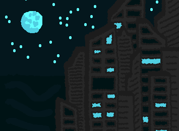 The calm city at night. Many are asleep, but not all. (-_-)zZ